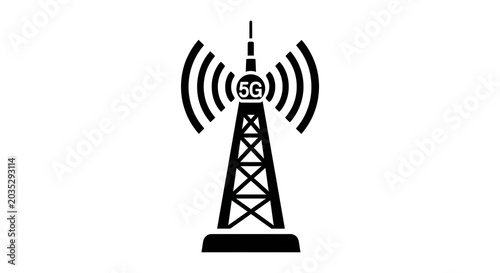 5g transmitter antenna tower icon with signal waves isolated on white background