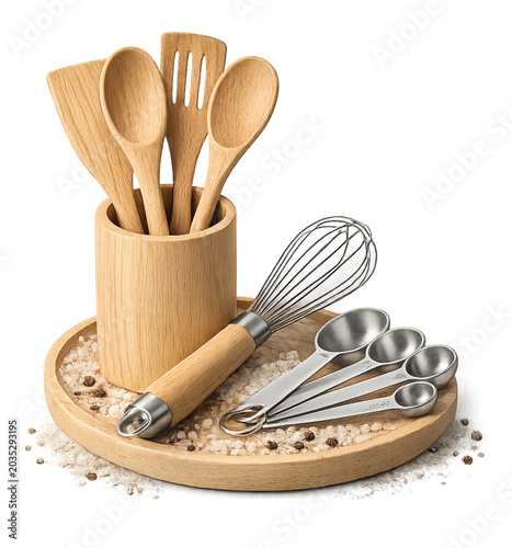 Minimal Wooden Cooking Tools Set PNG Transparent Background