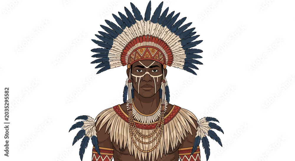 Obraz premium Tribal Warrior with Traditional Headdress and Face Paint