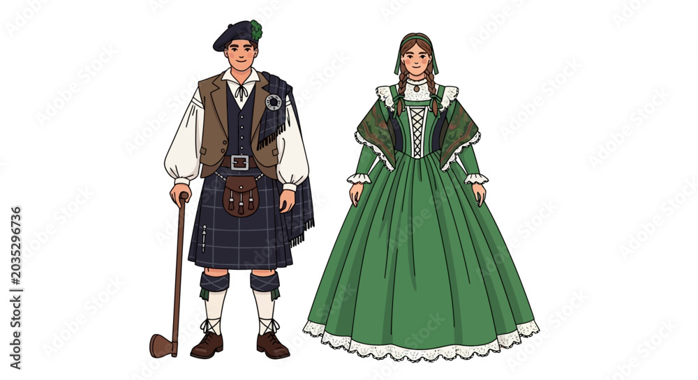 Obraz premium Traditional Scottish couple in formal attire