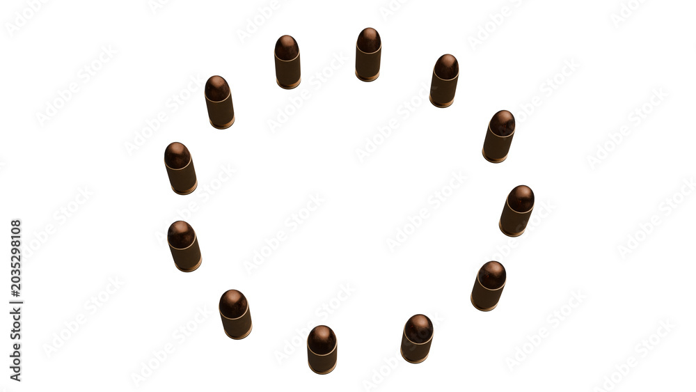 Obraz premium Circle of Bullet Casings on Black Background