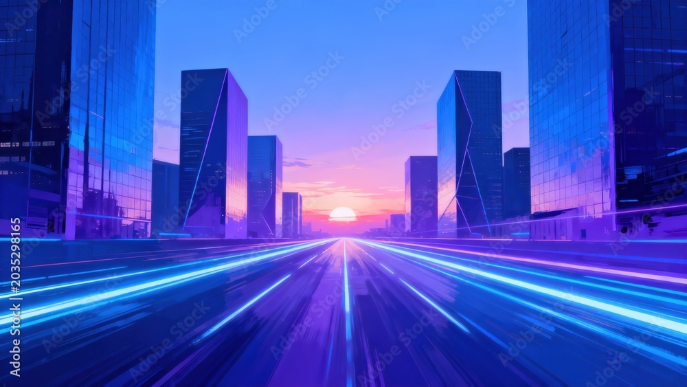 Fototapeta premium Futuristic cityscape with neon lights