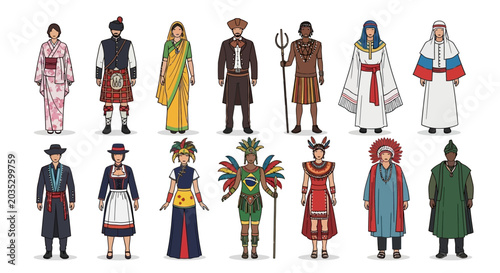 Diverse people in traditional clothing from around the world