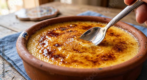 Burnt Sugar Crust Crema Catalana 8K Dynamic Spanish Dessert Photo