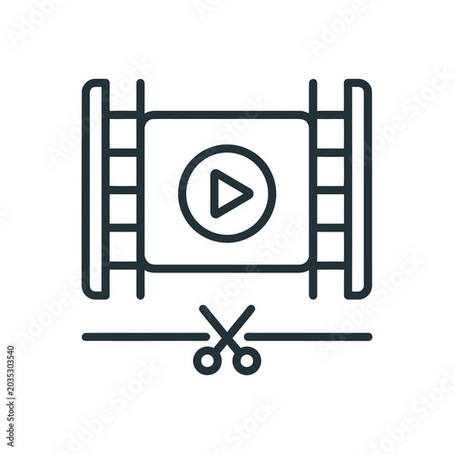 j 60Minimal Video Editing Icon Vector – Film Cut and Media Production Line Symbol