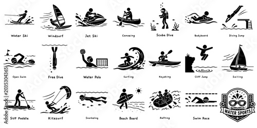 Bild auf Leinwand ウォータースポーツのピクトグラムセット、マリンアクティビティアイコン／Water sports pictogram set, Marine activity i