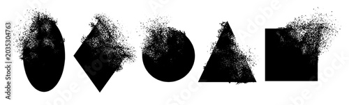 Foto Geometric shapes particle dispersion shatter effect, black dissolving basic figu