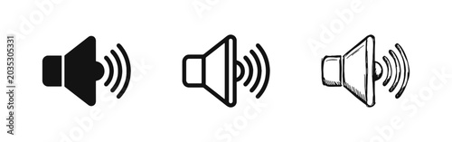 Photos Audio Speaker Volume and Sound Wave Icons Set in Solid Outline and Sketch Styles