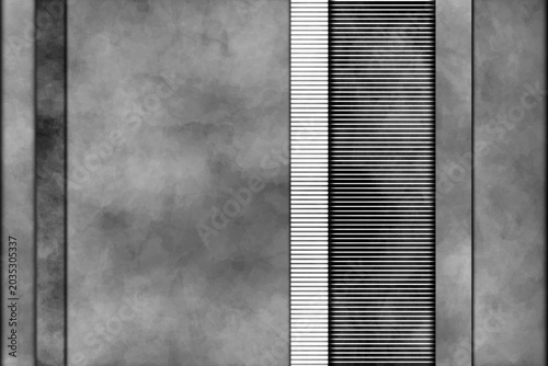 Monochrome background of black, white and gray colors with dark and light layered vertical stripes or block shapes textured with grunge pattern and horizontal lines Abstract design with copy space