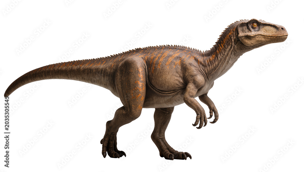 Fototapeta premium Isolated realistic scientific illustration of a powerful carnivorous dinosaur, prehistoric predator.