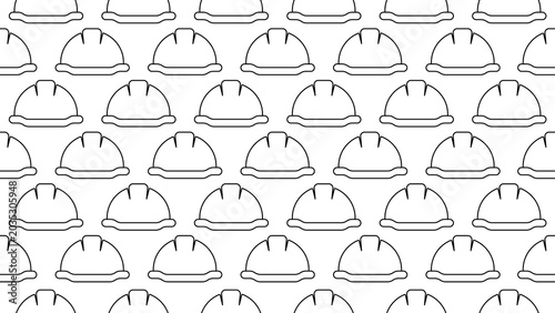 Seamless repeat pattern of front-view engineer helmets in minimal stroke outline style on a transparent PNG background. For safety, construction, engineering, and industrial design concepts.
