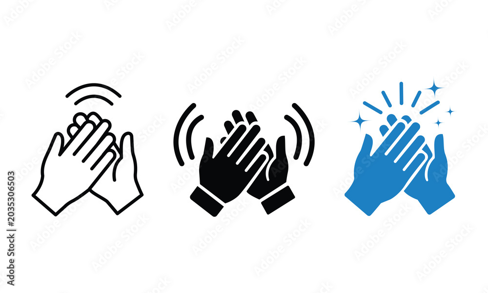 Obraz premium Clapping Hands Icon Set – Outline and Silhouette Vector Collection for Applause, Appreciation, and Celebration Design