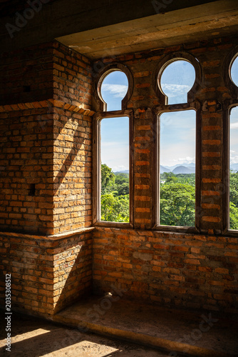 window in a brick wall castle