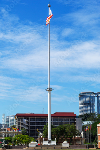 flags on the roof of a building