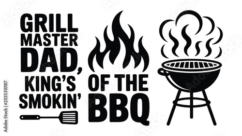 Foto Grill master dad kings smokin of the BBQ graphic design with flame and grill