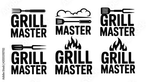Foto Grill master logo designs with utensils and flames on transparent background