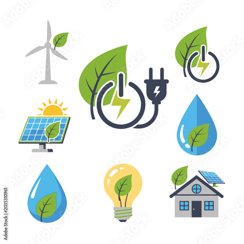 Foto Eco friendly energy saving icons set.