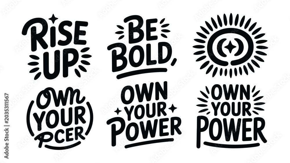 Fototapeta premium Inspirational motivational quotes and sunburst designs for empowerment and positivity on white background