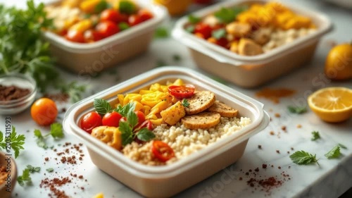 Healthy vegan meal with couscous, chickpeas, and fresh vegetables in a bowl