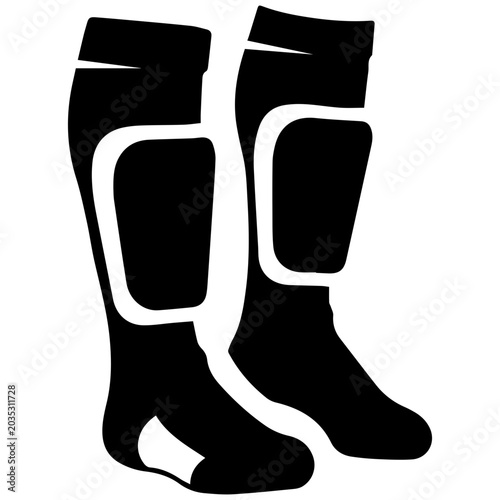 Fotografía Black and white football shin guards with socks on plain background minimalist s
