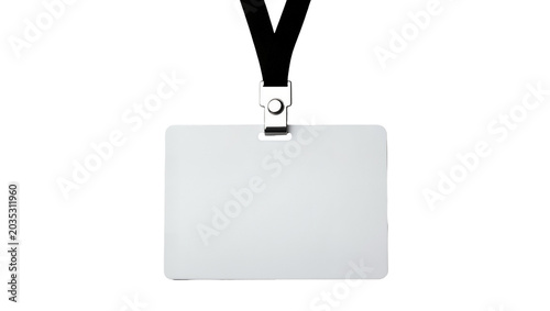 Bild auf Leinwand Isolated blank horizontal identification badge holder with black lanyard, ready
