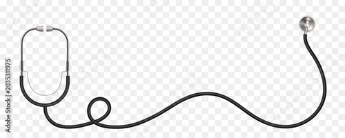 Phonendoscope and stethoscope 3d illustration. Vector border isolated on transparent background.