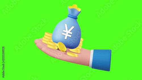 Yen Money Bag Green Screen Animation Video