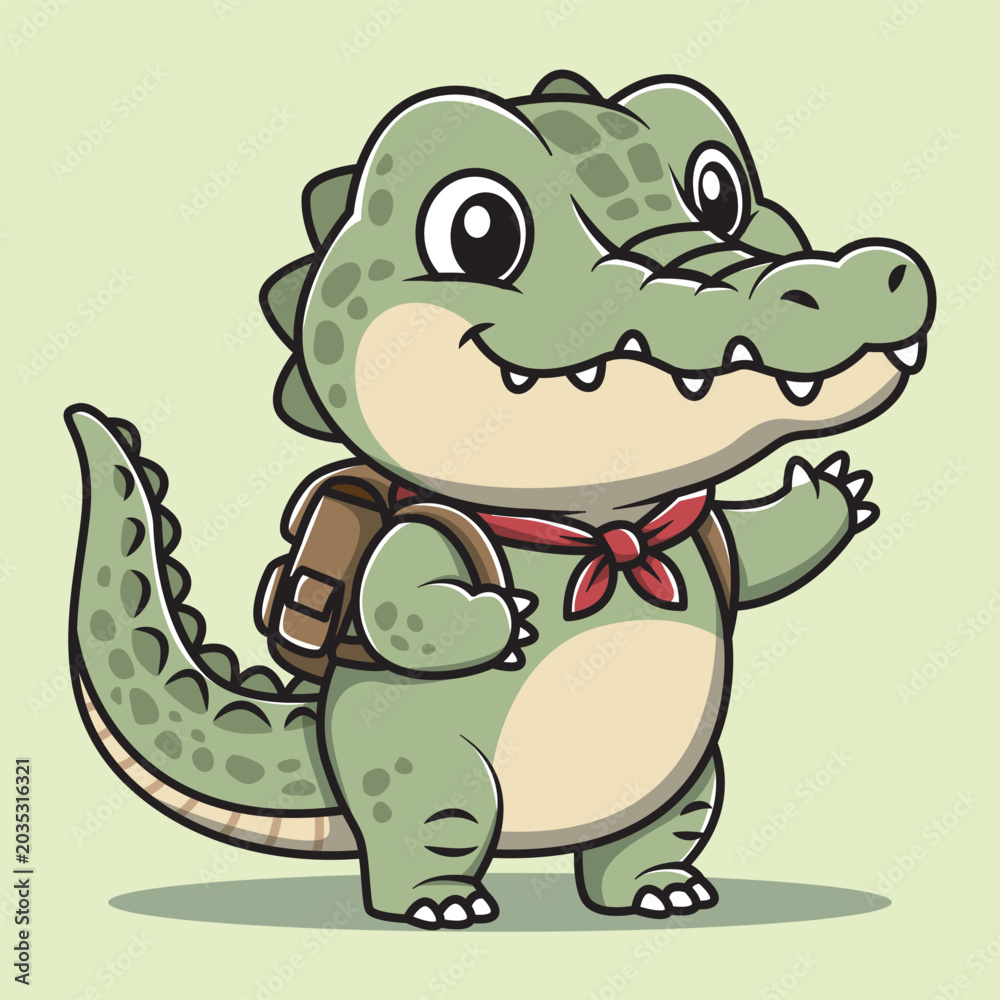 Naklejka premium Cute Alligator Character with Backpack