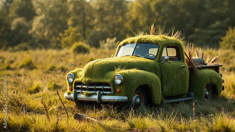 Fototapeta premium Old car is overgrown with moss