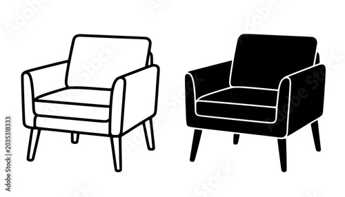 Schilderij op canvas Minimalist armchair outline and silhouette icon