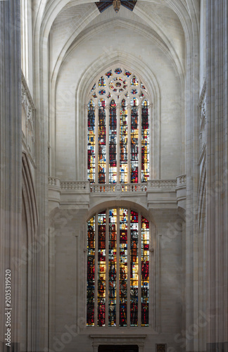 Nantes, France - 05 09 2026: Cathedral of Saint Peter and Saint Paul. In the south transept stands the large stained-glass window created by François Chapuis