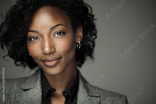 Headshot portrait of a confident Black woman business leader in a professional setting