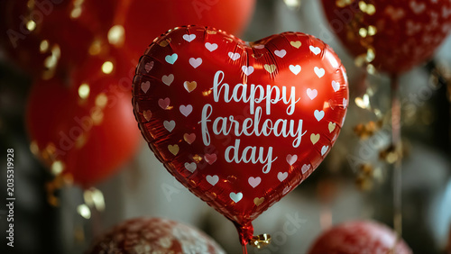 Red Foil Heart‑Shaped Balloon Holiday Poster Romantic Celebration Decor Design with Multi‑Color Small Hearts and Bokeh Background