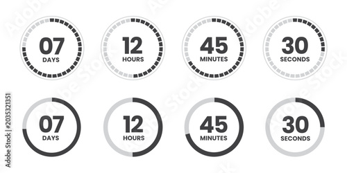 Foto Time countdown clocks displaying days hours minutes and seconds on a white backg