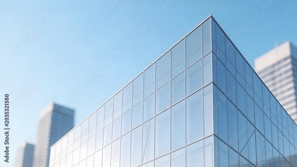 Obraz premium Modern glass building corner against blue sky