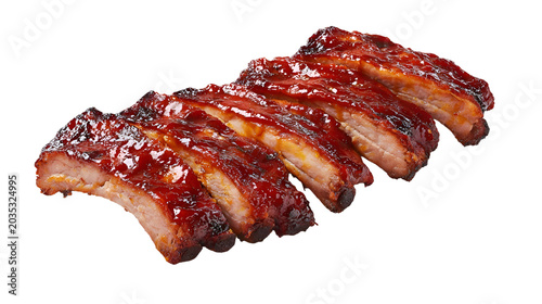 Juicy BBQ pork ribs glazed with smoky barbecue sauce, slow-cooked until tender and caramelized for a classic American barbecue dish.