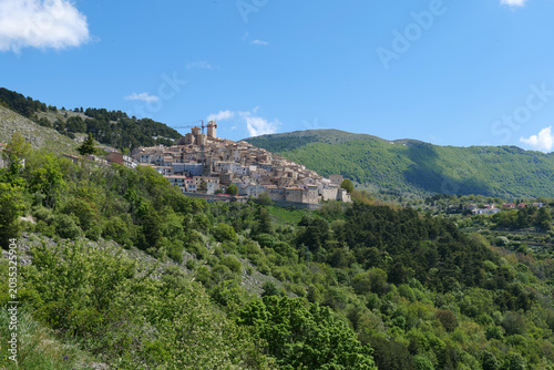 View of the village of Castel del Monte in the Abruzzo National Park, Italy.	