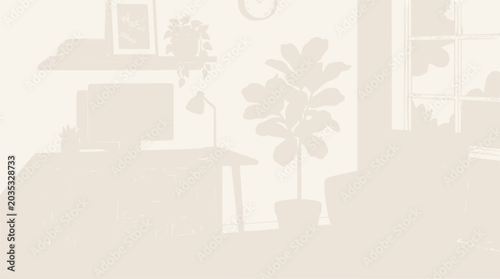 Obraz premium Cozy home office with computer, plants, and window view