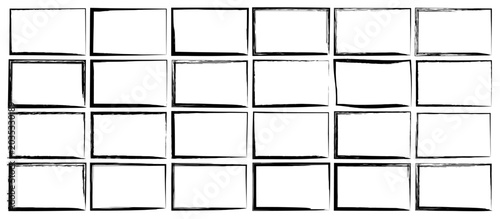 Brush border frame set. Rough sketch edge textboxes. Handdrawn brush stroke outline rectangles. Grunge texture rough line black ink scribble istressed scratch effect. Modern vector old photo poster bg