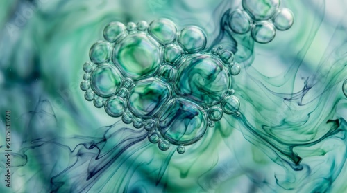 Abstract Green and Blue Bubble Formation Abstract Fluid Green Blue Macro Patterns Textures. Concept featuring abstract, fluid, green, blue, macro for professional commercial design.