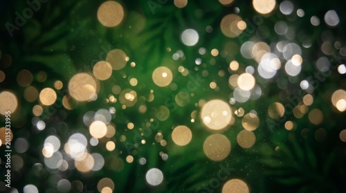 Festive Bokeh Background with Green and Gold Background Festive Holiday Green Gold Lights Celebration. Concept featuring background, festive, holiday, green, gold for professional commercial design.