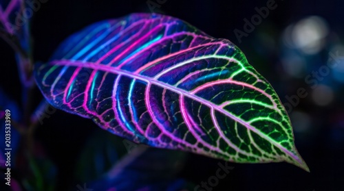 Vibrant Neon Leaf Close-Up Neon Colorful Close-Up Nature Botanical Plant Vibrant. Concept featuring neon, colorful, close-up, nature, botanical for professional commercial design.