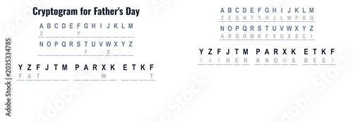 Tableau sur toile Cryptogram puzzle for Father's Day with letters and symbols on paper, reverse