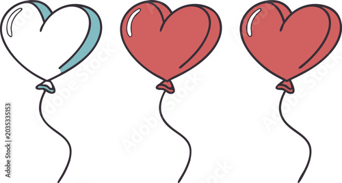 Colorful heart balloon vector illustration set for Valentine's Day, love celebration, romantic greeting cards, wedding and anniversary decoration.