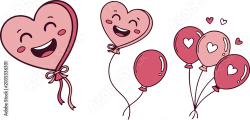 Colorful heart balloon vector illustration set for Valentine's Day, love celebration, romantic greeting cards, wedding and anniversary decoration.