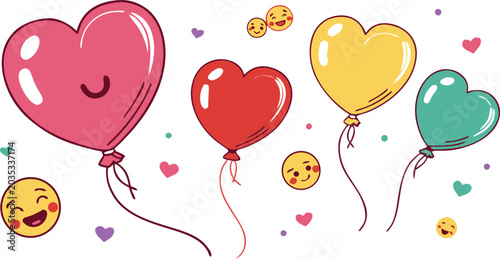 Colorful heart balloon vector illustration set for Valentine's Day, love celebration, romantic greeting cards, wedding and anniversary decoration.