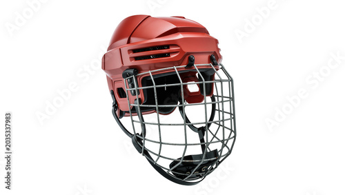 Canvastavla Isolated modern red ice hockey helmet with a metal cage, essential head protection for players