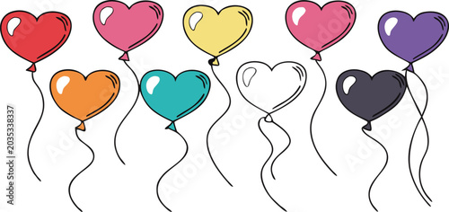 Colorful heart balloon vector illustration set for Valentine's Day, love celebration, romantic greeting cards, wedding and anniversary decoration.