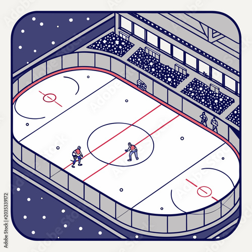 Photography Isometric ice hockey stadium arena game play illustration with isometric