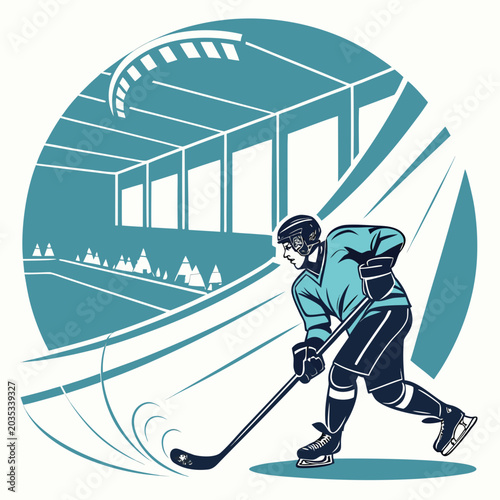 Photography Dynamic ice hockey player skating fast on rink during competition with movement